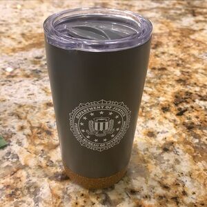 FBI Department of Justice Insulated Travel Mug with a Cork bottom